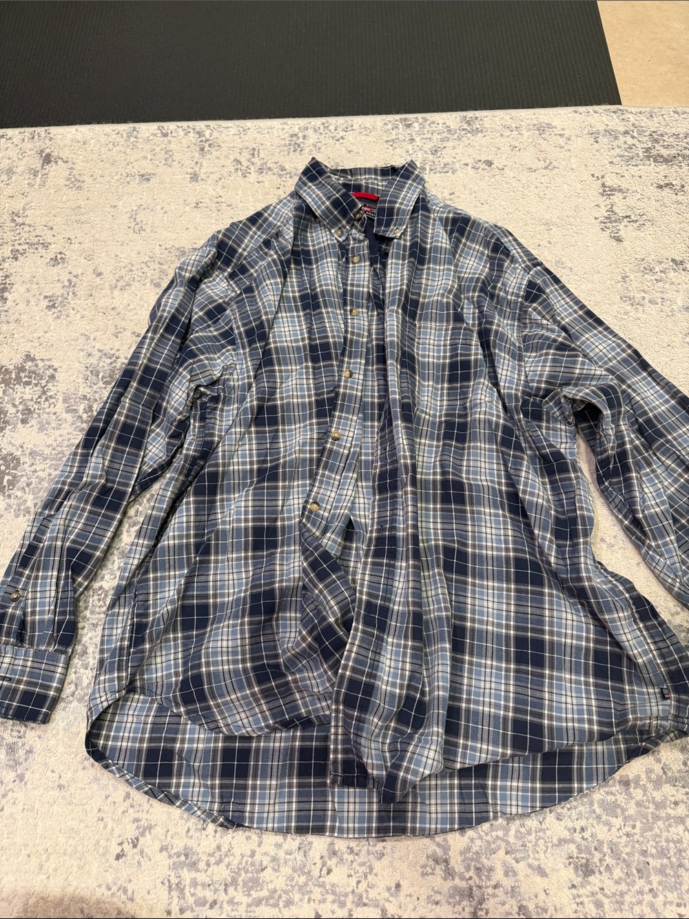 Wrangler Navy and White Plaid Button-Down Shirt